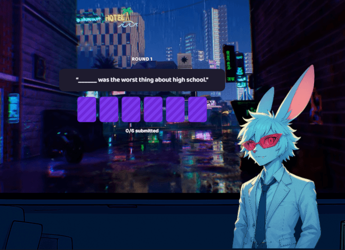 A round starting, shown on stream with the overlay and the host's avatar