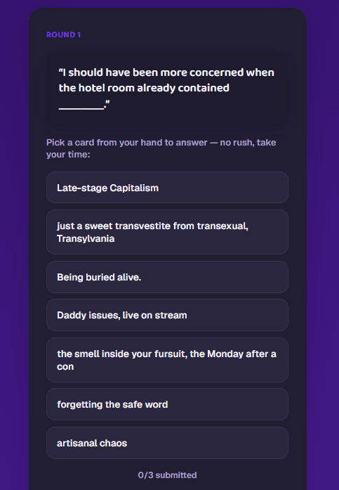 Chat voting on submitted responses from a player's screen